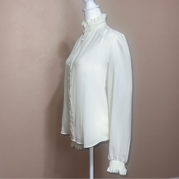 Vintage That’s Me! USA Button-Down High Neck Ruffled Sheer Blouse 100% Polyester - Picture 4 of 9